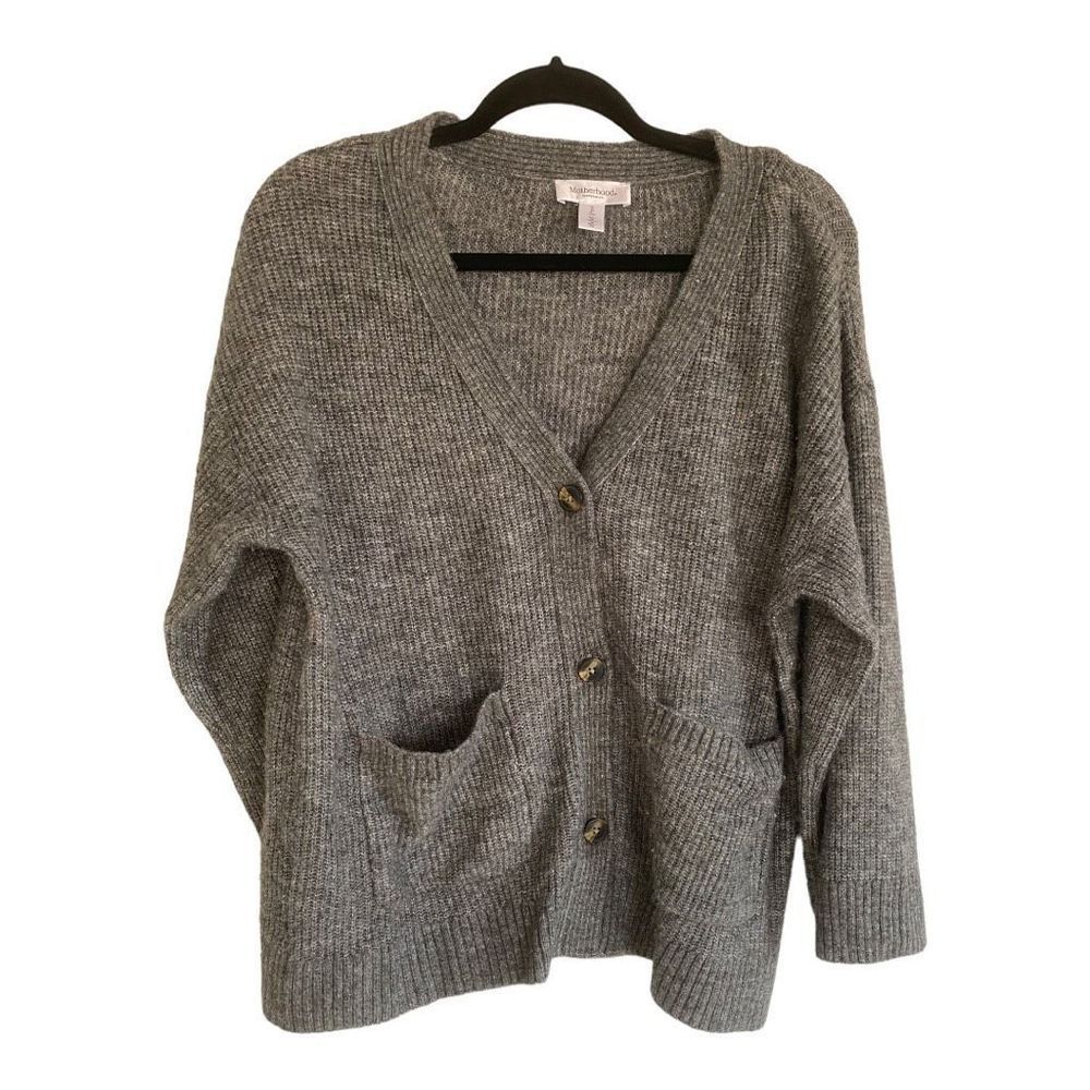 Motherhood Maternity Women's Gray Long Sleeve Knitted Sweater Cardigan Size SM